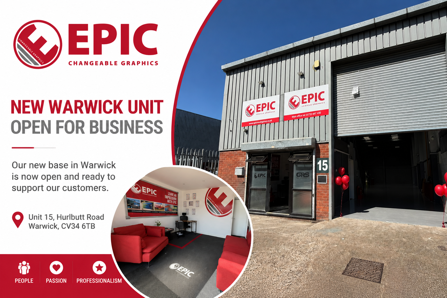 Exterior and reception area of EPIC’s new Warwick unit at Unit 15, Hurlbutt Road.